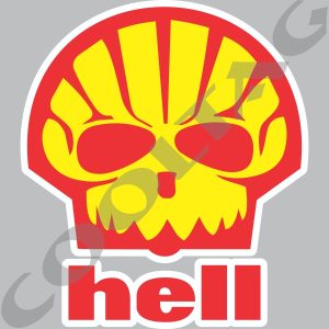 Shell Hell Parody Sticker Hell Shell Logo Parody (colors) Stickers Decals – Cooltag Stickers